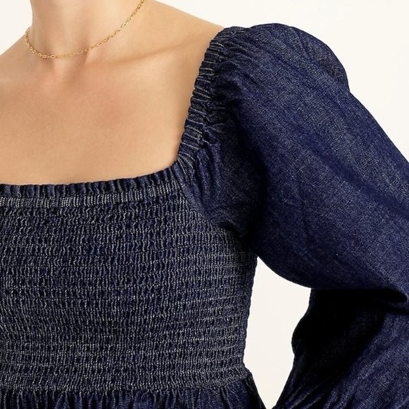J. Crew puff sleeve chambray smocked top denim blue size small - Picture 3 of 10